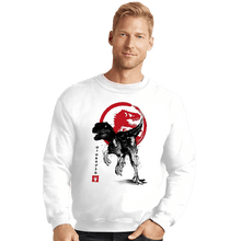 Load image into Gallery viewer, Shirts Crewneck Sweater, Unisex / Small / White Velociraptor sumi-e halftones