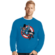 Load image into Gallery viewer, Daily_Deal_Shirts Crewneck Sweater, Unisex / Small / Sapphire Captain Tallhair And Football Soldier
