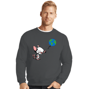Daily_Deal_Shirts Crewneck Sweater, Unisex / Small / Charcoal Mouse With World