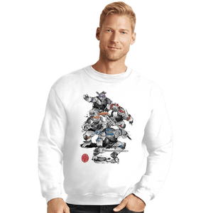 Daily_Deal_Shirts Crewneck Sweater, Unisex / Small / White Ninja Turtles Sumi-e