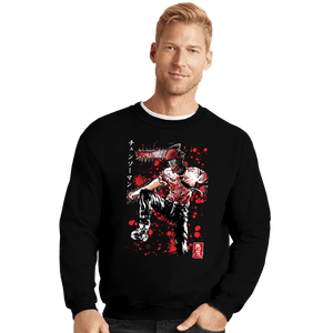 Daily_Deal_Shirts Crewneck Sweater, Unisex / Small / Black Chainsaw Sumi-E