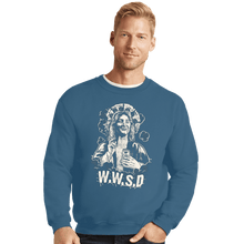 Load image into Gallery viewer, Secret_Shirts Crewneck Sweater, Unisex / Small / Indigo Blue W.W.S.D.