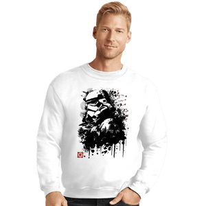 Daily_Deal_Shirts Crewneck Sweater, Unisex / Small / White Trooper In The Forest Sumi-e