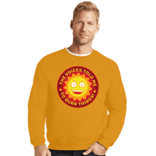 Load image into Gallery viewer, Secret_Shirts Crewneck Sweater, Unisex / Small / Gold Burn Things!