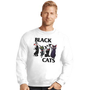Shirts Crewneck Sweater, Unisex / Small / White Black Cats Flag