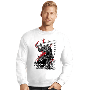 Daily_Deal_Shirts Crewneck Sweater, Unisex / Small / White Lone Swordsman sumi-e
