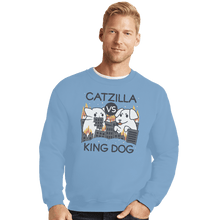 Load image into Gallery viewer, Shirts Crewneck Sweater, Unisex / Small / Powder Blue Catzilla VS King Dog