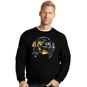 Daily_Deal_Shirts Crewneck Sweater, Unisex / Small / Black Mortal Fist Bump
