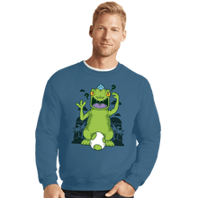 Load image into Gallery viewer, Shirts Crewneck Sweater, Unisex / Small / Indigo Blue Dinosaur Island