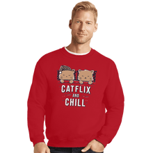 Load image into Gallery viewer, Shirts Crewneck Sweater, Unisex / Small / Red Catflix And Chill