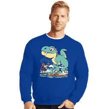 Load image into Gallery viewer, Secret_Shirts Crewneck Sweater, Unisex / Small / Royal Blue T-Rex Surprise
