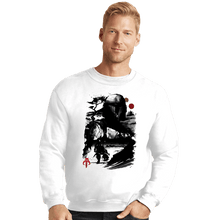 Load image into Gallery viewer, Daily_Deal_Shirts Crewneck Sweater, Unisex / Small / White The Bounty Hunter In The desert Sumi-e