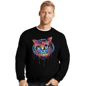 Shirts Crewneck Sweater, Unisex / Small / Black Colorful Cat