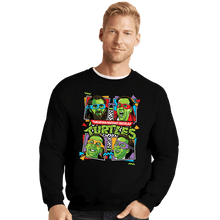 Load image into Gallery viewer, Secret_Shirts Crewneck Sweater, Unisex / Small / Black Thespian Mutant Nicolas Cage Turtles