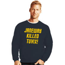 Load image into Gallery viewer, Daily_Deal_Shirts Crewneck Sweater, Unisex / Small / Dark Heather Janeway Killed Tuvix!