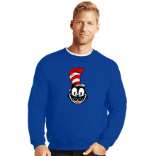 Load image into Gallery viewer, Shirts Crewneck Sweater, Unisex / Small / Royal Blue Mad Cat Hat