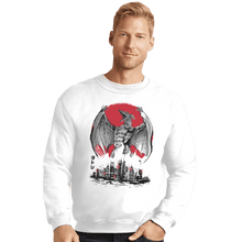 Load image into Gallery viewer, Shirts Crewneck Sweater, Unisex / Small / White Fire Pteranodon Attack Sumi-e