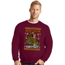 Load image into Gallery viewer, Shirts Crewneck Sweater, Unisex / Small / Maroon Merry Saiyan Christmas