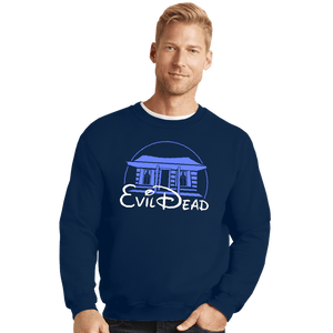 Daily_Deal_Shirts Crewneck Sweater, Unisex / Small / Navy Evil Cabin
