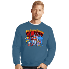 Load image into Gallery viewer, Secret_Shirts Crewneck Sweater, Unisex / Small / Indigo Blue 90's Super Friends