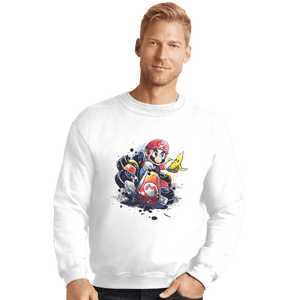 Shirts Crewneck Sweater, Unisex / Small / White Go Kart Watercolor