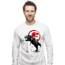 Load image into Gallery viewer, Shirts Long Sleeve Shirts, Unisex / Small / White Tyrannosaurus sumi-e halftones