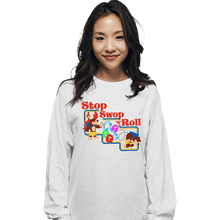 Load image into Gallery viewer, Shirts Long Sleeve Shirts, Unisex / Small / White Stop Swop 'N' Roll
