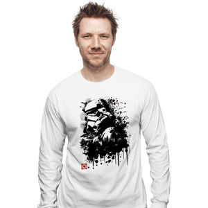 Daily_Deal_Shirts Long Sleeve Shirts, Unisex / Small / White Trooper In The Forest Sumi-e