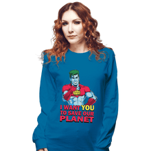 Load image into Gallery viewer, Shirts Long Sleeve Shirts, Unisex / Small / Sapphire Planeteer Call