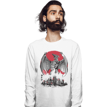 Load image into Gallery viewer, Shirts Long Sleeve Shirts, Unisex / Small / White Fire Pteranodon Attack Sumi-e
