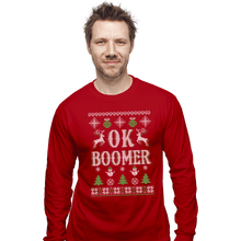 Load image into Gallery viewer, Shirts Long Sleeve Shirts, Unisex / Small / Red OK Boomer Ugly Christmas Sweater