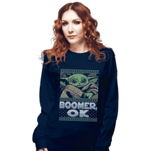 Load image into Gallery viewer, Shirts Long Sleeve Shirts, Unisex / Small / Navy Boomer Ok Baby Yoda Sweater