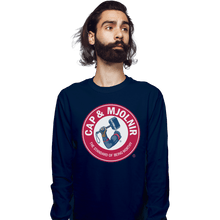 Load image into Gallery viewer, Shirts Long Sleeve Shirts, Unisex / Small / Navy Cap And Mjolnir