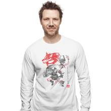 Load image into Gallery viewer, Shirts Long Sleeve Shirts, Unisex / Small / White Twilight Wolf Sumi-e