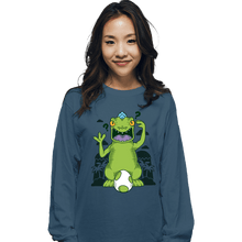 Load image into Gallery viewer, Shirts Long Sleeve Shirts, Unisex / Small / Indigo Blue Dinosaur Island
