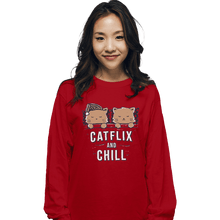 Load image into Gallery viewer, Shirts Long Sleeve Shirts, Unisex / Small / Red Catflix And Chill