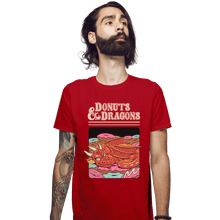 Load image into Gallery viewer, Shirts Fitted Shirts, Mens / Small / Red Donuts And Dragons