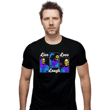 Load image into Gallery viewer, Daily_Deal_Shirts Fitted Shirts, Mens / Small / Black Live Laugh Love Skeletor