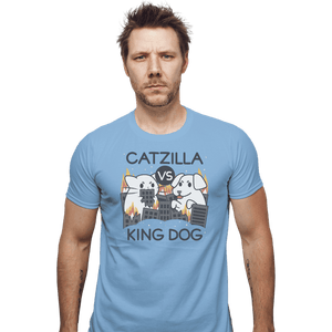 Shirts Fitted Shirts, Mens / Small / Powder Blue Catzilla VS King Dog