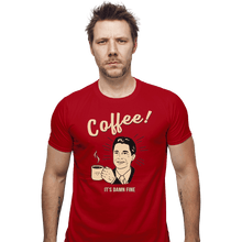 Load image into Gallery viewer, Shirts Fitted Shirts, Mens / Small / Red It's damn Fine Coffee