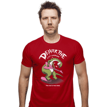 Load image into Gallery viewer, Shirts Fitted Shirts, Mens / Small / Red Last Dinosaur Vs The World