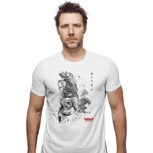 Shirts Fitted Shirts, Mens / Small / White Xenomorphs Invasion Sumi-e
