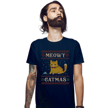Load image into Gallery viewer, Daily_Deal_Shirts Fitted Shirts, Mens / Small / Navy Meowy Catmas