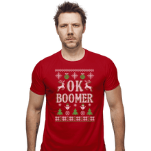 Load image into Gallery viewer, Shirts Fitted Shirts, Mens / Small / Red OK Boomer Ugly Christmas Sweater