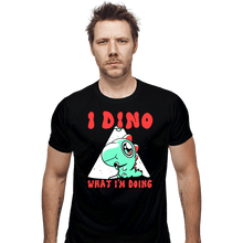 Load image into Gallery viewer, Shirts Fitted Shirts, Mens / Small / Black Confused Dino