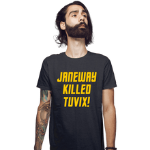 Load image into Gallery viewer, Daily_Deal_Shirts Fitted Shirts, Mens / Small / Dark Heather Janeway Killed Tuvix!