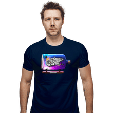 Load image into Gallery viewer, Daily_Deal_Shirts Fitted Shirts, Mens / Small / Navy Spaceship In A Bottle