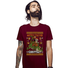 Load image into Gallery viewer, Shirts Fitted Shirts, Mens / Small / Maroon Merry Saiyan Christmas