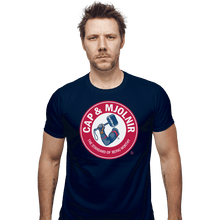 Load image into Gallery viewer, Shirts Fitted Shirts, Mens / Small / Navy Cap And Mjolnir
