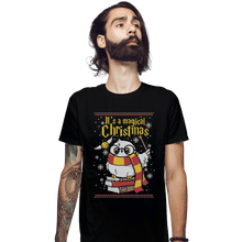 Load image into Gallery viewer, Shirts Fitted Shirts, Mens / Small / Black Owl Magic Christmas